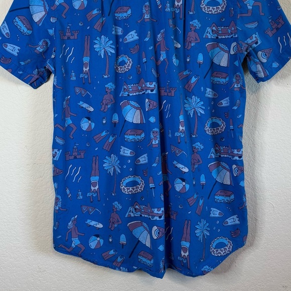 Mokuyobi Blue Beach Vacation Theme Short Sleeve Button Front Quirky Shirt Size S - Picture 8 of 12